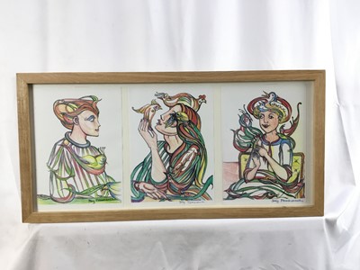 Lot 18 - Fay Pomerance (1912-2001) watercolour - Object drawing, dated January 1929, unframed, together with three oversigned prints framed together (2)