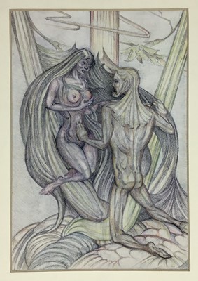 Lot 22 - Fay Pomerance (1912-2001) pastel - Adam with Eve, 46cm x 32cm, in mount, unframed