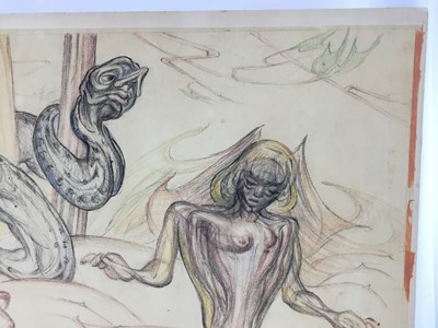 Lot 23 - Fay Pomerance (1912-2001) pastel - ‘Eve with Serpent’, signed, 59cm x 47cm, unframed
