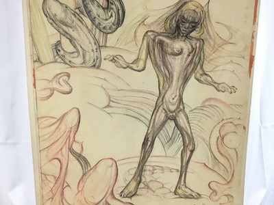 Lot 23 - Fay Pomerance (1912-2001) pastel - ‘Eve with Serpent’, signed, 59cm x 47cm, unframed