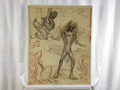 Lot 23 - Fay Pomerance (1912-2001) pastel - ‘Eve with Serpent’, signed, 59cm x 47cm, unframed
