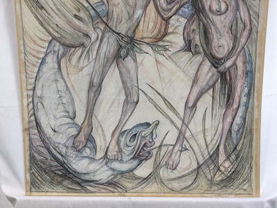 Lot 24 - Fay Pomerance (1912-2001) watercolour - Adam and Eve and Serpent, 60cm x 45cm, unframed