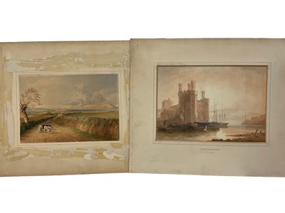 Lot 33 - English school, late 19th century, watercolour - Loch Levern, titled, 17 x 24cm, together with another watercolour of Caernarvon Castle by R H Bailey. (2)