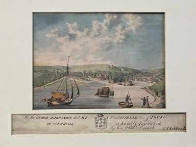 Lot 34 - G S Gilbert (early 19th century) watercolour - The Southeast view of Truro, signed and dedicated to George Warrender M.P., image 15 x 21cm, mounted but unframed. NB: George Warrender was Member of...