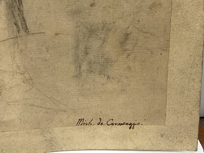 Lot 39 - Manner of Michaelangelo Merisi de Caravaggio (1571-1610), pencil, figure study, 23 x 17cm, with inscription - 'Mich de Caravaggio', collectors stamp for Dr Frazer of Dublin (Dr William Frazer, 1824...
