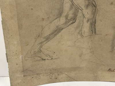 Lot 39 - Manner of Michaelangelo Merisi de Caravaggio (1571-1610), pencil, figure study, 23 x 17cm, with inscription - 'Mich de Caravaggio', collectors stamp for Dr Frazer of Dublin (Dr William Frazer, 1824...