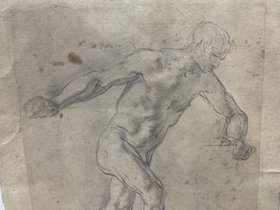 Lot 39 - Manner of Michaelangelo Merisi de Caravaggio (1571-1610), pencil, figure study, 23 x 17cm, with inscription - 'Mich de Caravaggio', collectors stamp for Dr Frazer of Dublin (Dr William Frazer, 1824...