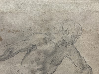 Lot 39 - Manner of Michaelangelo Merisi de Caravaggio (1571-1610), pencil, figure study, 23 x 17cm, with inscription - 'Mich de Caravaggio', collectors stamp for Dr Frazer of Dublin (Dr William Frazer, 1824...