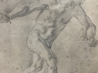 Lot 39 - Manner of Michaelangelo Merisi de Caravaggio (1571-1610), pencil, figure study, 23 x 17cm, with inscription - 'Mich de Caravaggio', collectors stamp for Dr Frazer of Dublin (Dr William Frazer, 1824...