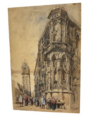 Lot 40 - Cecelia Montgomery (1792-1879) watercolour- Continental street scene in the manner of Prout, signed and dated 1852, 36 x 29cm
