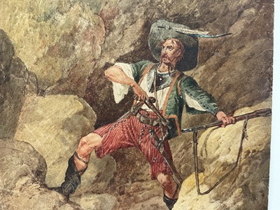 Lot 45 - Daniel Maclise (1806-1870) watercolour - Tbe rebel, signed and indistinctly dated, 37 x 27cm, mounted but unframed