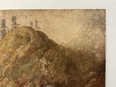 Lot 45 - Daniel Maclise (1806-1870) watercolour - Tbe rebel, signed and indistinctly dated, 37 x 27cm, mounted but unframed