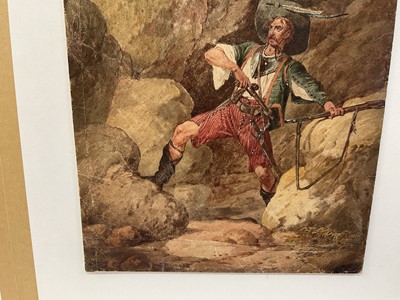Lot 45 - Daniel Maclise (1806-1870) watercolour - Tbe rebel, signed and indistinctly dated, 37 x 27cm, mounted but unframed