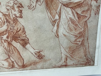 Lot 48 - 17th century Continental school, red chalk drawing - Joseph reveals himself to his brothers, 18 x 29cm, mounted but unframed