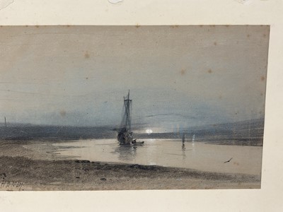 Lot 52 - Henry Bright (1810-1873) pastel, moonlit coastal scene, signed and dated 1857, 21 x 37cm