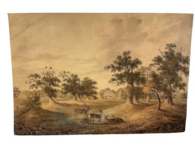 Lot 54 - English School, early 19th century, watercolour, deer park, 36 x 56cm