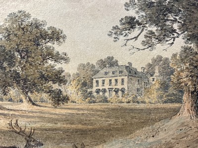 Lot 54 - English School, early 19th century, watercolour, deer park, 36 x 56cm