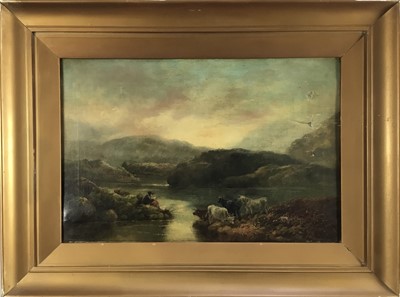 Lot 169 - Barker of Bath, oil on canvas, Highland Loch view with highlander and cattle