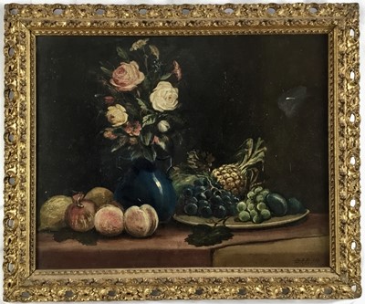 Lot 167 - D.D.P. (1900) oil on board, Still Life with Fruit and Flowers, initialled and dated (19)00