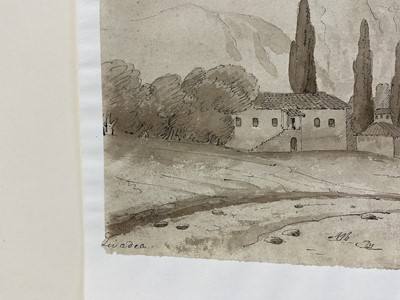 Lot 59 - 18th century school, pen and sepia wash 'Livadea', 16 x 22cm, mounted but unframed