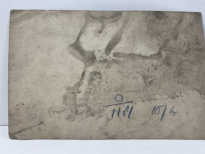 Lot 62 - 18th century pen and monotone wash depicting Queen Mary II, 16 x 11cm, together with monotone depiction of a bustling continental river, also watercolour depiction of a boy and his grandfather. (3)