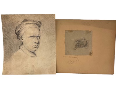 Lot 63 - Manner of Allan Ramsey (1713-1784) pencil, head of a man, 19 x 17cm, together with a study of a hand with note attributing to Alan Ramsey. NB: The portrait has a resemblance to portrait of the arti...