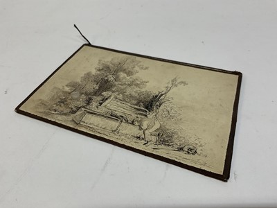 Lot 64 - Manner of Birkett Foster, pen and ink, a folding love token, comprising five delicate landscape views and hand written poem, the whole 35 x 34cm
