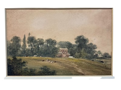 Lot 69 - English School, early 19th century, watercolour, Country House, 11 x 17cm, mounted but unframed