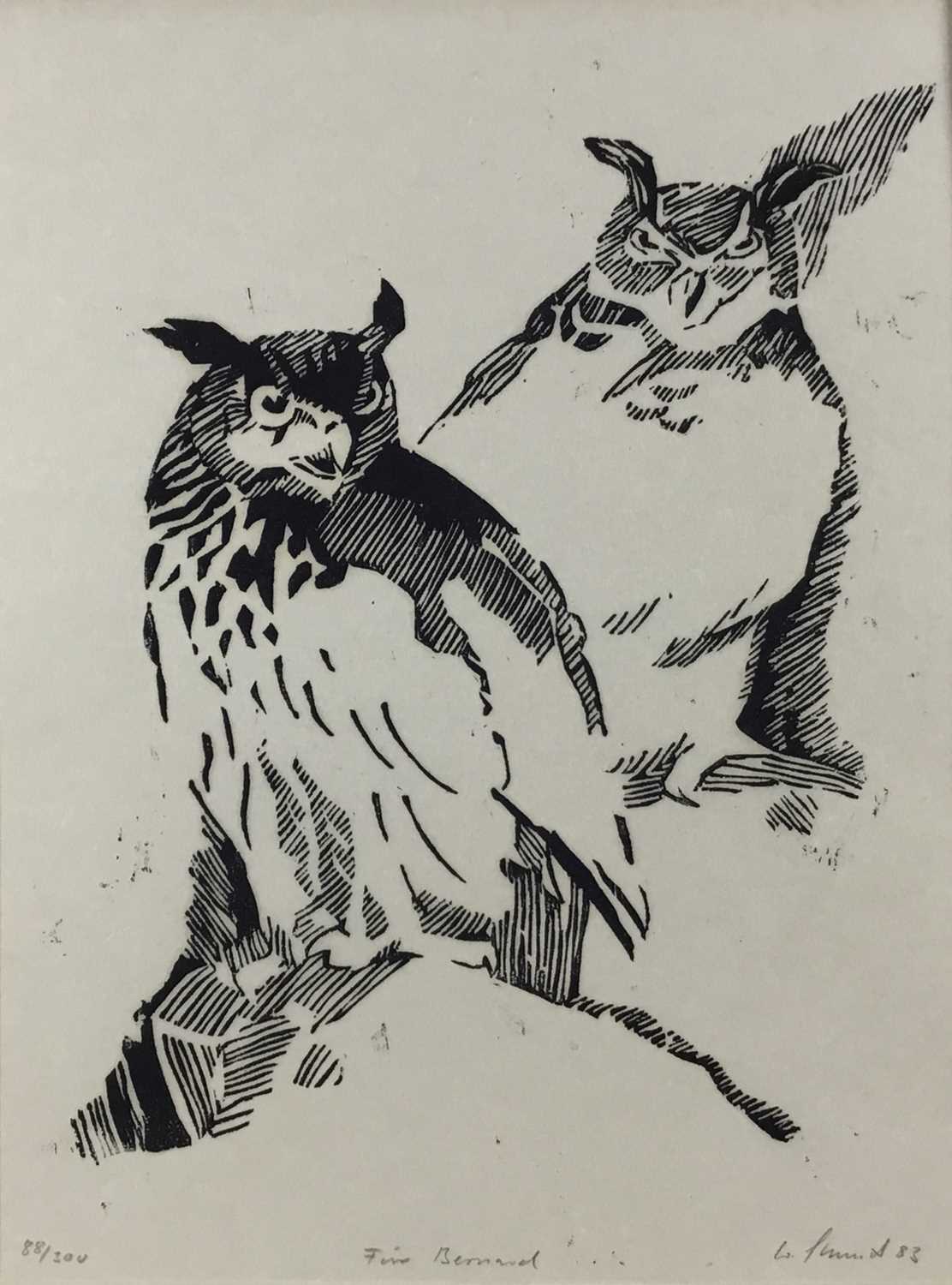 Lot 792 - Limited edition print of Horned Owls, a