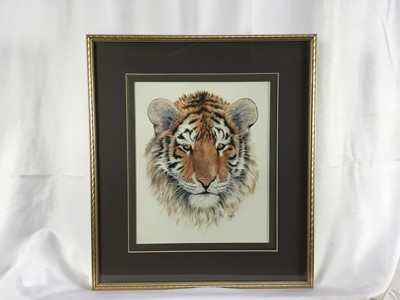 Lot 792 - Limited edition print of Horned Owls, a Cyril Laubscher Barn Owl and a framed watercolour of a Tiger’s Head