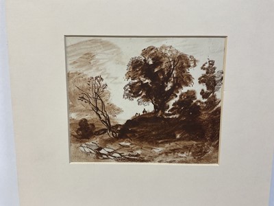 Lot 132 - Manner of Alexander Cozens (1717-1786) monotone study of figures in a landscape, 14 x 16cm, mounted