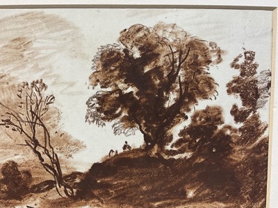 Lot 132 - Manner of Alexander Cozens (1717-1786) monotone study of figures in a landscape, 14 x 16cm, mounted