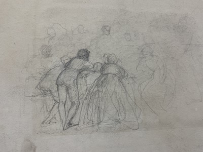 Lot 74 - English School, 19th century, three works on paper, figural studies, the largest 18 x 26cm, inscribed to mounts 'J E Millais', mounted. (2)