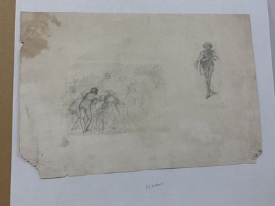 Lot 74 - English School, 19th century, three works on paper, figural studies, the largest 18 x 26cm, inscribed to mounts 'J E Millais', mounted. (2)