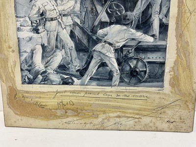 Lot 75 - English School, late 19th century watercolour - Egyptian Patriots Defending Alexandria During The Bombardment By The British Mediterranean Fleet In 1882, illustration published in Famous Men And Gr...