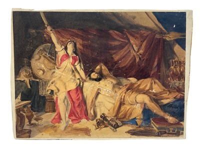 Lot 76 - After William Etty (1787-1849) watercolour - Study for Judith, inscribed verso, 20 x 28cm. NB: Relates to the work of the same name in York Art Gallery collection, collection number YORAG:72
