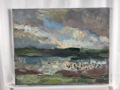 Lot 157 - Annelise Firth (b.1961) oil on canvas  - 'Twilight, Broom Lake', signed titled and dated 2023 verso, 40cm x 50cm, unframed