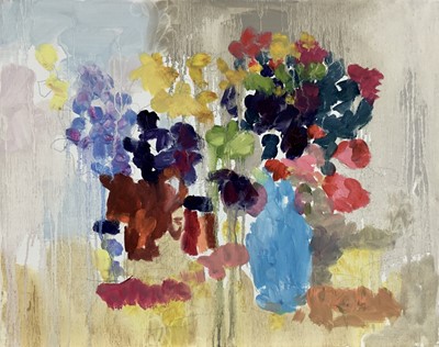 Lot 158 - Annelise Firth (b.1961) oil on canvas - 'Blue Vase', signed titled and dated 2023 verso, 40cm x 50cm, unframed