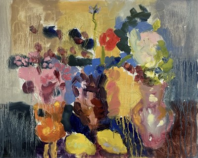 Lot 106 - Annelise Firth (b.1961) oil on board - Still Life, signed and dated 2023 verso, 40cm x 50cm, unframed