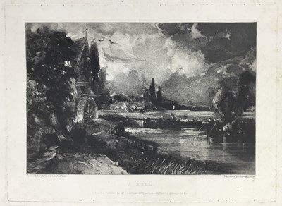 Lot 184 - David Lucas after John Constable RA, two mezzotints, "A Mill", 26cm x 35.5cm overall, and "Noon", 27cm x 37cm overall, both published by Mr Constable, Charlotte Street, London 1830, both unframed