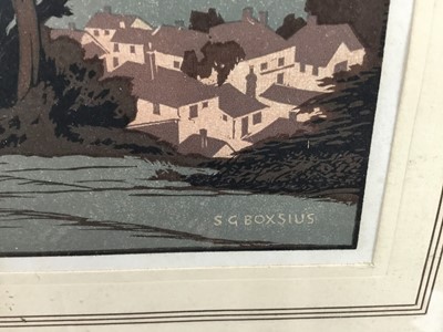 Lot 80 - Sylvan G Boxsius, woodcut print - Evening Afterglow, 1932, 34cm x 27cm, framed