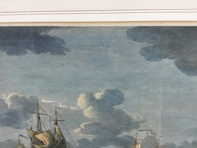 Lot 79 - 18th Century marine engraving, Merchant and war ships March 1757, by P. C Canot after R Paton, pub. London R Willock, 36cm x 49cm in glazed frame