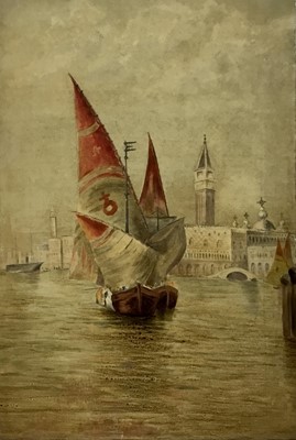 Lot 329 - Venetian sailing boat, oil on canvas, unframed