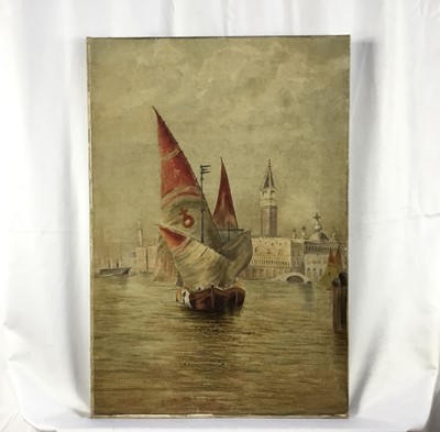 Lot 329 - Venetian sailing boat, oil on canvas, unframed