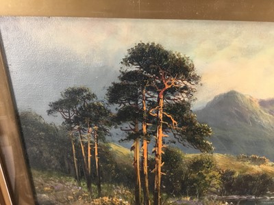 Lot 61 - Frank Hider oil on canvas - Highland scene, signed to front inscribed to reverse, 30cm x 50cm, behind glass in gilt frame