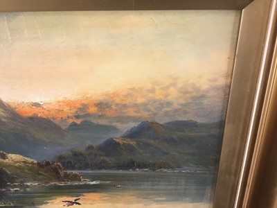 Lot 61 - Frank Hider oil on canvas - Highland scene, signed to front inscribed to reverse, 30cm x 50cm, behind glass in gilt frame
