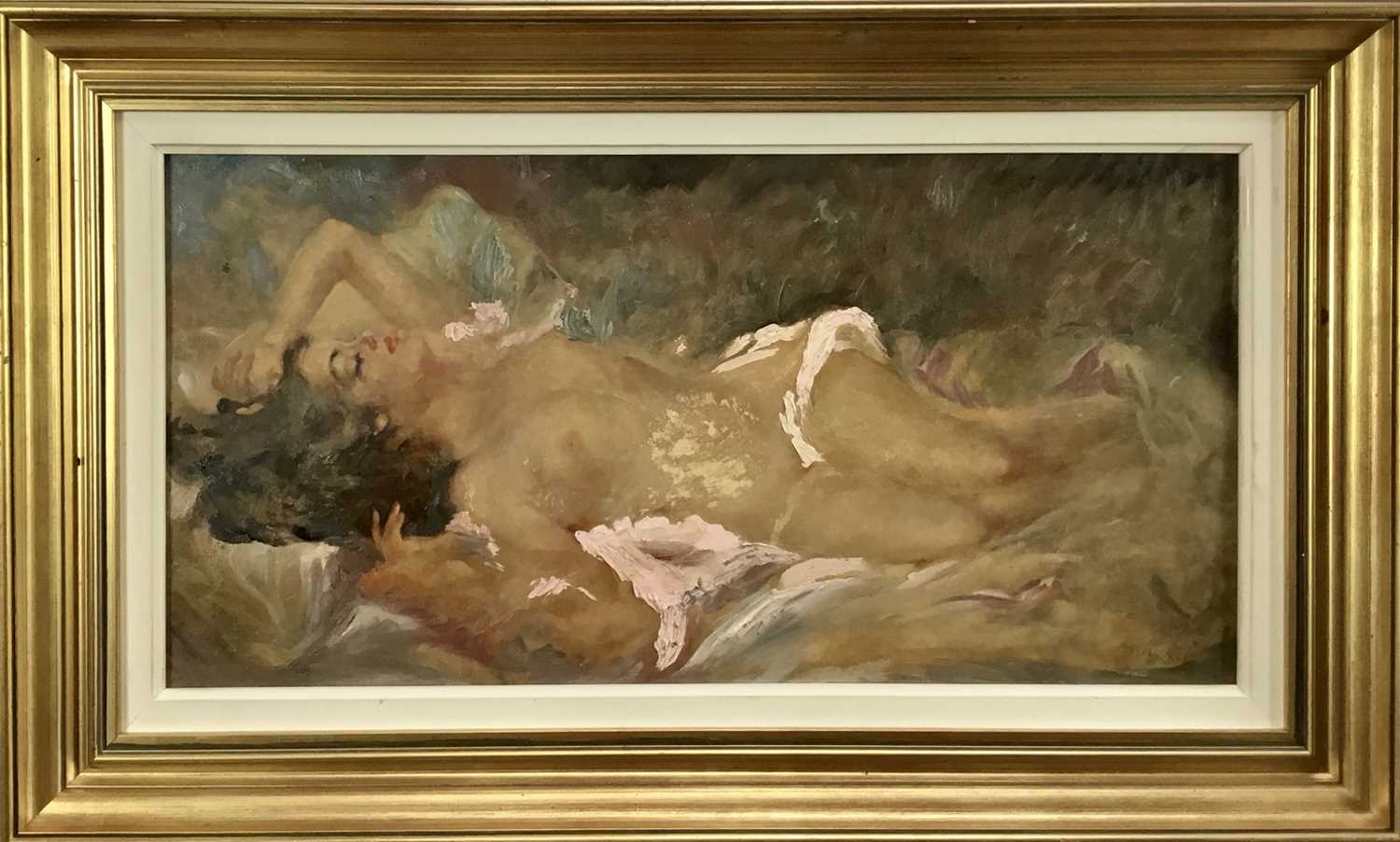 Lot 60 - Julian Ritter (1909-2000) American - Model Study number 1, signed and inscribed, 30cm x 60cm, in gilt frame