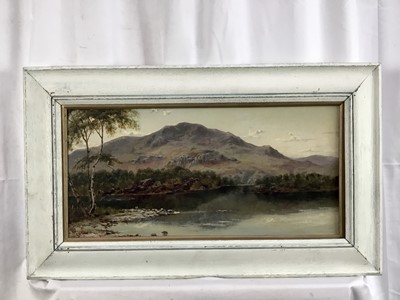 Lot 62 - Probably W. Mathieson, 19th century oil on canvas, Highland scene, monogrammed, dated (18) '90?, relined, 23cm x 48.5cm, framed