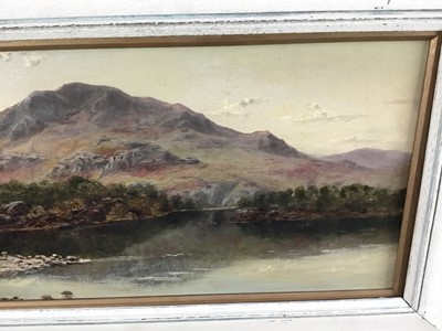 Lot 62 - Probably W. Mathieson, 19th century oil on canvas, Highland scene, monogrammed, dated (18) '90?, relined, 23cm x 48.5cm, framed