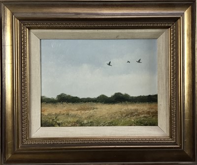 Lot 56 - T Lukkien, pair of oils, Pigeon in flight and Deer near woodland, signed, both15cm x 20cm in gilt frame
